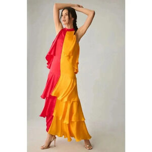 NEW- NWT Anthropologie Shruti Sancheti Colorblock Ruffle Maxi Dress | Size S